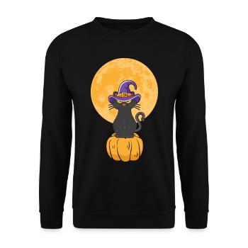 Halloween Katze Hexe - Unisex Pullover - Schwarz - Vorne - Alina (178cm) & Michal (187cm)