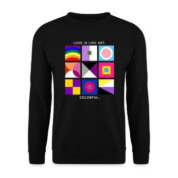 Liebe ist wie Kunst – bunt – LGBTQIA+ geometrisch - Unisex Pullover - Schwarz - Vorne - Alina (178cm) & Michal (187cm)