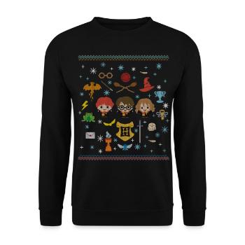 Harry Potter Ugly Christmas Chibi Design - Sweat-shirt Unisexe - noir - Devant - Alina (178cm) & Michal (187cm)