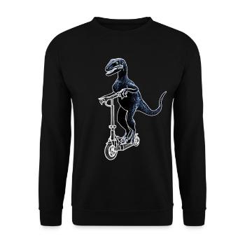 Elektroroller E-Roller Dino Raptor Geschenkidee - Unisex Pullover - Schwarz - Vorne - Alina (178cm) & Michal (187cm)