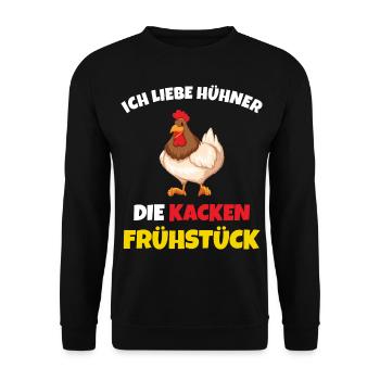 Ich liebe Hühner Huhn Hühnerhaltung - Unisex Pullover - Schwarz - Vorne - Alina (178cm) & Michal (187cm)