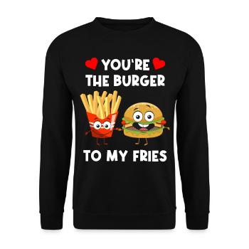 Burger Fries Love Heart Drôle Humour Fast Food - Sweat-shirt Unisexe - noir - Devant - Alina (178cm) & Michal (187cm)