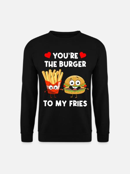 Burger Pommes Liebe Herz Lustig Humor Fast Food - Unisex Pullover - Schwarz