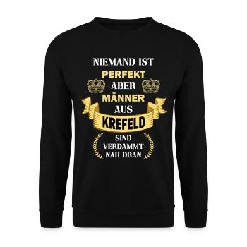Krefeld Deutschland Stadt Männer Perfekt Spruch - Unisex Pullover - Schwarz - Vorne - Alina (178cm) & Michal (187cm)