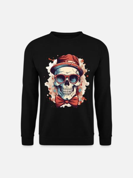 Totenkopf Totenschädel Hut Sonnenbrille Fliege - Unisex Pullover - Schwarz