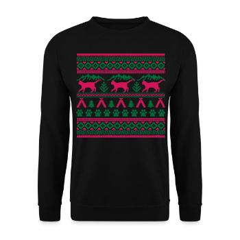 Weihnachtskatze Hässlicher Weihnachtspullover Geschenk - Unisex Pullover - Schwarz - Vorne - Alina (178cm) & Michal (187cm)