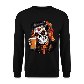 Dia De Los Muertos Bier Totenkopf Totenschädel - Unisex Pullover - Schwarz - Vorne - Alina (178cm) & Michal (187cm)