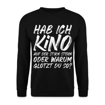 Kino auf der Stirn stehn oder warum glotzt du so? - Unisex Pullover - Schwarz - Vorne - Alina (178cm) & Michal (187cm)