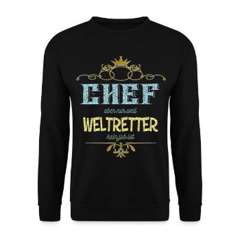 Chef Weltretter - Unisex Pullover - Schwarz - Vorne - Alina (178cm) & Michal (187cm)
