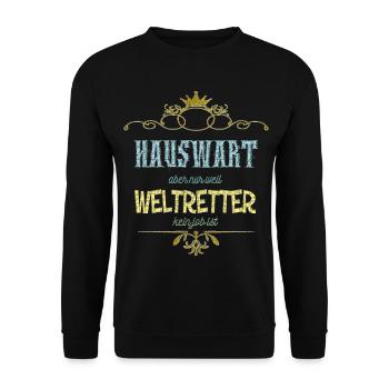 Hauswart Weltretter - Unisex Pullover - Schwarz - Vorne - Alina (178cm) & Michal (187cm)
