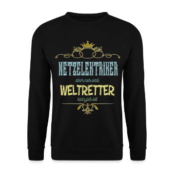 Netzelektriker Weltretter - Unisex Pullover - Schwarz - Vorne - Alina (178cm) & Michal (187cm)