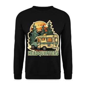 Waldcamper im Sonnenuntergang Campingfreund - Unisex Pullover - Schwarz - Vorne - Alina (178cm) & Michal (187cm)
