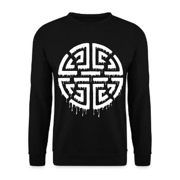 Graffiti eines roten Labyrinths - Unisex Pullover - Schwarz - Vorne - Alina (178cm) & Michal (187cm)