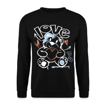 Cuddly Bear with Heart – Love Motif Graffiti Design - Unisex Sweatshirt - black - Front - Alina (178cm) & Michal (187cm)
