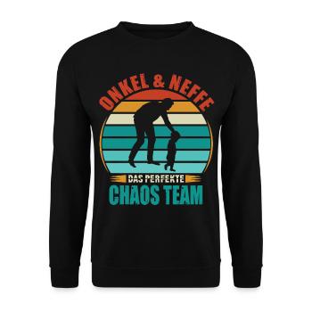 Onkel und Neffe Das perfekte Chaos Team Retro - Unisex Pullover - Schwarz - Vorne - Alina (178cm) & Michal (187cm)