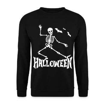 Skelett und Fledermäuse – Spooky Weiß-Schwarz  - Unisex Pullover - Schwarz - Vorne - Alina (178cm) & Michal (187cm)