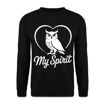 Eule mit Herz - Unisex Pullover - Schwarz - Vorne - Alina (178cm) & Michal (187cm)