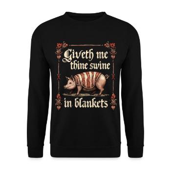 Gib mir dein Schwein in Decken - Unisex Pullover - Schwarz - Vorne - Alina (178cm) & Michal (187cm)