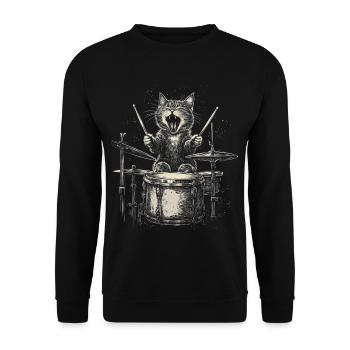 Cat Drums Batteur Rock Musique Drôle - Sweat-shirt Unisexe - noir - Devant - Alina (178cm) & Michal (187cm)