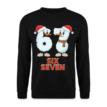 6 7 Meme Weihnachten Lustig Sechs Sieben Geschenk - Unisex Pullover - Schwarz - Vorne - Alina (178cm) & Michal (187cm)