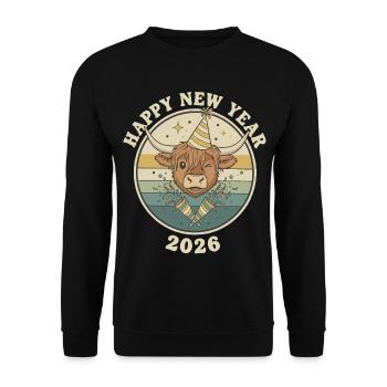 Highland Cow New Year's Eve 2026 Funny Party Hat - Unisex Sweatshirt - black - Front - Alina (178cm) & Michal (187cm)