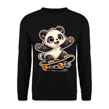 Panda Skateboard Freude - Unisex Pullover - Schwarz - Vorne - Alina (178cm) & Michal (187cm)