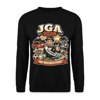 JGA 2026 Lustig Geschenk - Unisex Pullover - Schwarz - Vorne - Alina (178cm) & Michal (187cm)