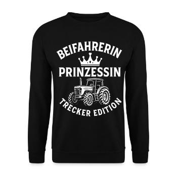 Beifahrerin Prinzessin Trecker Edition Landhumor - Unisex Pullover - Schwarz - Vorne - Alina (178cm) & Michal (187cm)