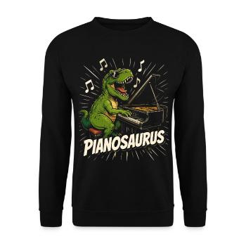 Spaßiger Pianist-Dinosaurier - Unisex Pullover - Schwarz - Vorne - Alina (178cm) & Michal (187cm)