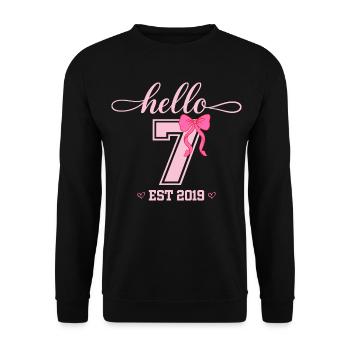 Hello 7 Est 2019 Mädchen Geburtstag Design - Unisex Pullover - Schwarz - Vorne - Alina (178cm) & Michal (187cm)