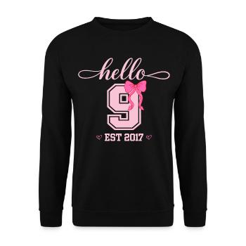 Hello 9 Est 2017 Girls Birthday Design - Unisex Sweatshirt - black - Front - Alina (178cm) & Michal (187cm)