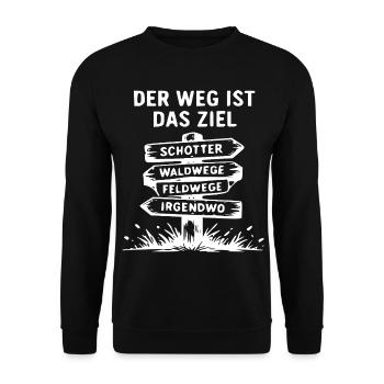 Weg Ist Ziel Signpost Abenteuer - Unisex Pullover - Schwarz - Vorne - Alina (178cm) & Michal (187cm)