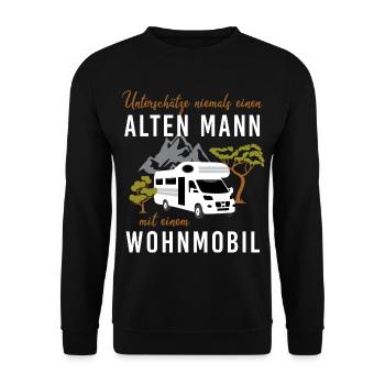 Unterschätze niemals alten Mann mit Wohnmobil - Unisex Pullover - Schwarz - Vorne - Alina (178cm) & Michal (187cm)