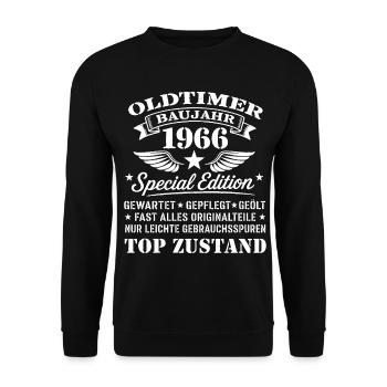 Geschenk zum 60. Geburtstag Oldtimer Baujahr 1966 - Unisex Pullover - Schwarz - Vorne - Alina (178cm) & Michal (187cm)