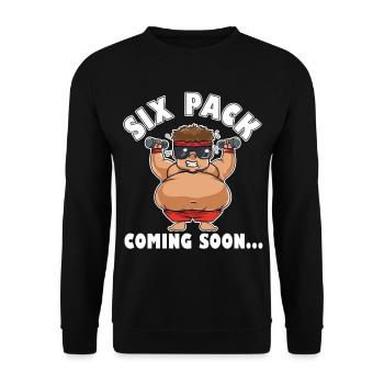 Sixpack Coming Soon – Lustiger Bodybuilder - Unisex Pullover - Schwarz - Vorne - Alina (178cm) & Michal (187cm)