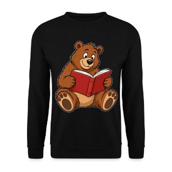 Süßer Teddybär liest ein Buch - Unisex Pullover - Schwarz - Vorne - Alina (178cm) & Michal (187cm)