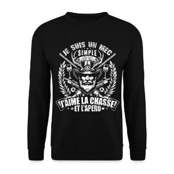 J'aime La Chasse et L'apéro Idée Originale Humour - Sweat-shirt Unisexe - noir - Devant - Alina (178cm) & Michal (187cm)