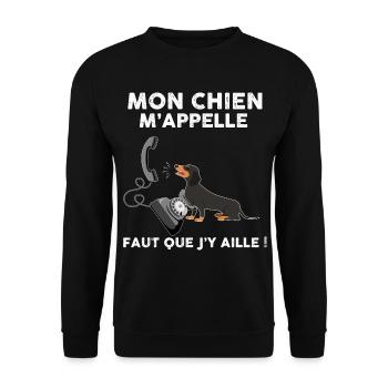 Chien Humour Avec Téléphone - Sweat-shirt Unisexe - noir - Devant - Alina (178cm) & Michal (187cm)
