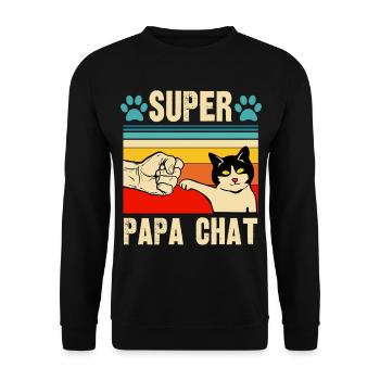 super papa chat - Sweat-shirt Unisexe - noir - Devant - Alina (178cm) & Michal (187cm)