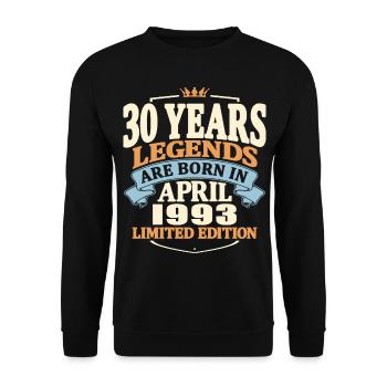 95 years old - Born in april 1993 - Unisex Sweatshirt - black - Front - Alina (178cm) & Michal (187cm)
