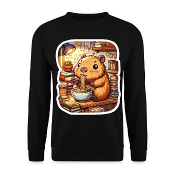Capybara Ramen Bücher Lese Kawaii Anime - Unisex Pullover - Schwarz - Vorne - Alina (178cm) & Michal (187cm)