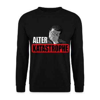 Alter Katastrophe in der Werkstatt mit Buddies. - Unisex Pullover - Schwarz - Vorne - Alina (178cm) & Michal (187cm)