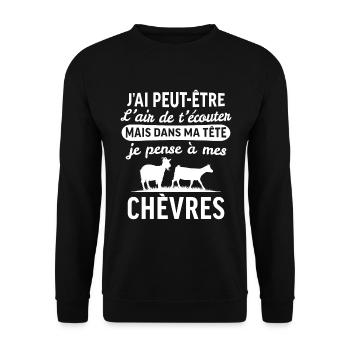 dans ma tête je pense à mes chèvres - Sweat-shirt Unisexe - noir - Devant - Alina (178cm) & Michal (187cm)