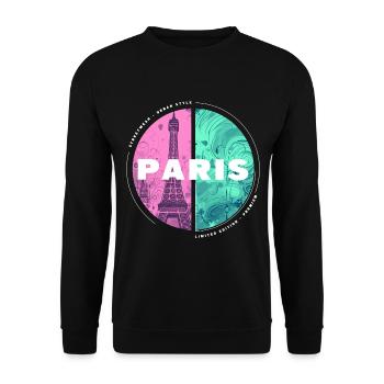 Paris Skyline Tour Eiffel France City Circle - Sweat-shirt Unisexe - noir - Devant - Alina (178cm) & Michal (187cm)