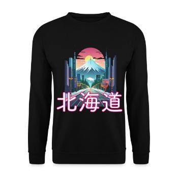 Hokkaido Evening Glow - Unisex Pullover - Schwarz - Vorne - Alina (178cm) & Michal (187cm)