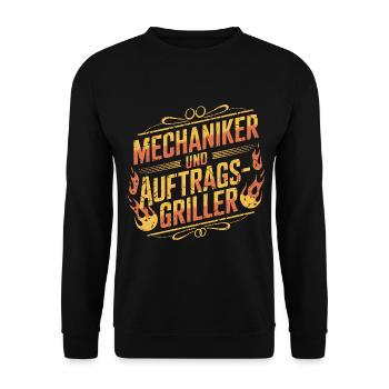 Mechaniker und Auftragsgriller - Unisex Pullover - Schwarz - Vorne - Alina (178cm) & Michal (187cm)