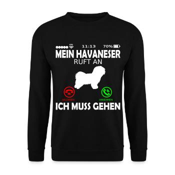 Havaneser Hund ruft an Spruch Lustig Witzig - Unisex Pullover - Schwarz - Vorne - Alina (178cm) & Michal (187cm)