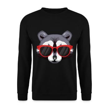 Waschbär mit Sonnebrille - Unisex Pullover - Schwarz - Vorne - Alina (178cm) & Michal (187cm)