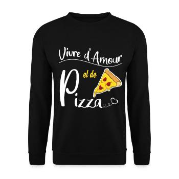 Vivre d'amour et de pizza. Humour - Sweat-shirt Unisexe - noir - Devant - Alina (178cm) & Michal (187cm)
