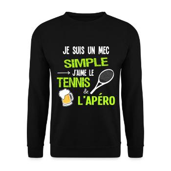 Je suis un mec simple, Humour tennis Apéro - Sweat-shirt Unisexe - noir - Devant - Alina (178cm) & Michal (187cm)